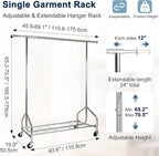 Whitmor Heavy Duty Adjustable Garment Rack-Rolling Clothes Organizer, Black and Chrome