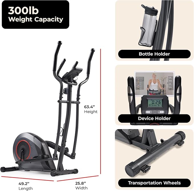 Sunny Health & Fitness Smart Upright Elliptical w/Pulse Sensor Built-in, Indoor Full-Body Cross-Training & Cardio Exercise Machine for Home, Free SunnyFit App Connection