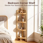 2026 New Bamboo Standing Shelf, 4 Tier Corner Shelf Stand, Free-Standing Shelf Units, Triangular Curved Corner Shelf Stand for Space-Saving Display Ideal for Bathroom/Kitchen/Living Room Storage