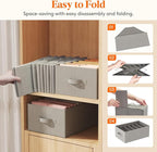 Lifewit 4 Pack Clothes Organizer, 6 Grids Closet Jean Storage Bins with Handles and Support Boards, Foldable Drawer Organizer for Sweater, Pants, T-shirt, Dress, Grey, 42 x 27 x 17 cm/16x10x7''