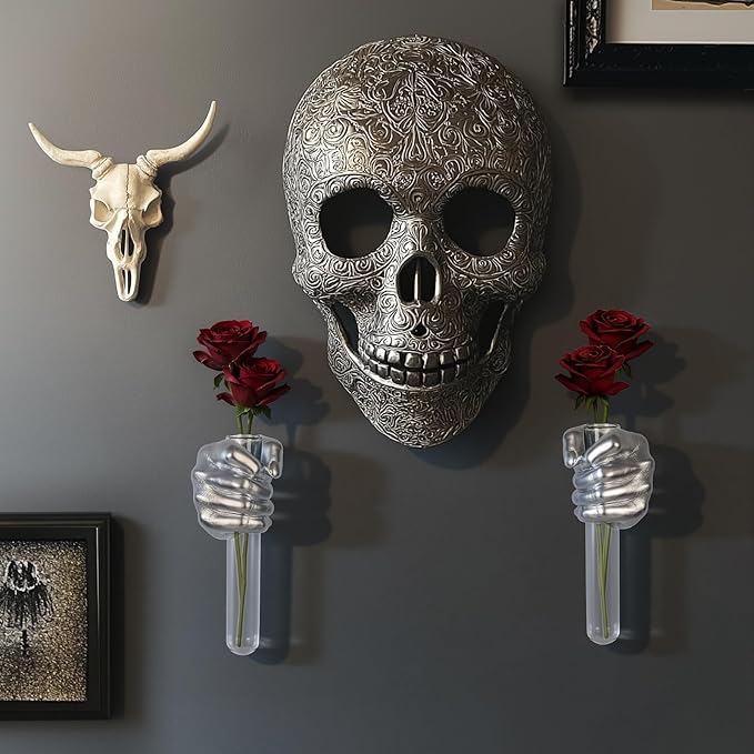 2 Pieces Wall Sculptures, Hands Vase Home Decor, Wall Mount Art Sculpture, Unique Wall Art Statue, Funky Flower Vase Decorations, Modern Eclectic Hanging Decor,Hands Statue (Silver(L+R))