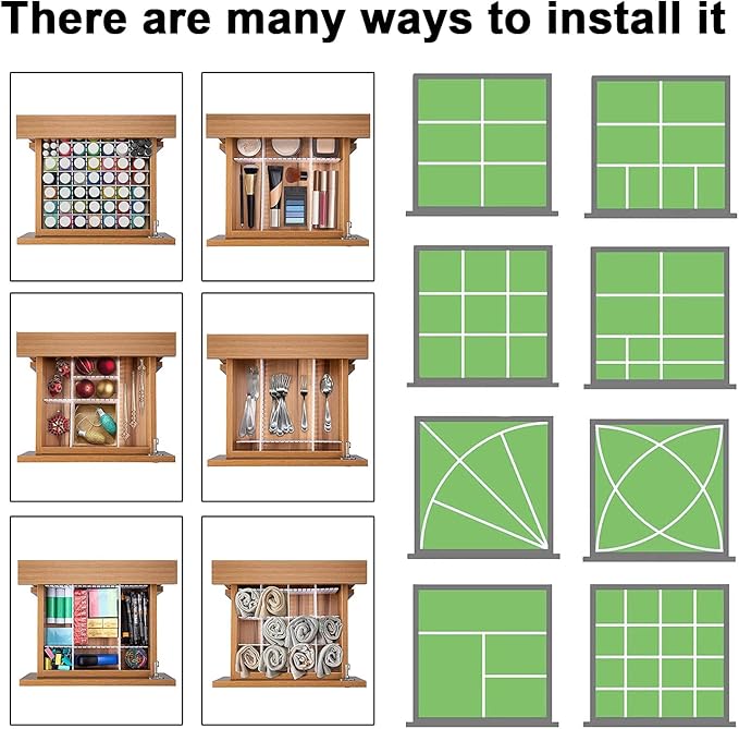 12Pcs Adjustable Drawer Dividers 0.1Inch Thickness DIY Grid Dividers 40x5cm Plastic Organizer Separator for Socks Underwear Makeup Cosmetic Clothes