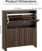 Shoe Cabinet with 2 Flip Drawers, 31.5 Inch Narrow Fluted Shoe Organizer with Gradient Wood Strips Door for Entryway Hallway, Living Room Storage Furniture, Walnut