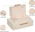 Decorative Box, Decorative Boxes with Lids 2-Set, Memory Box for Keepsakes, Beautiful PU Leather Decorative Storage Boxes in Style, Decor Box with Rose Metal Handle, Store Photos, Documents Beige