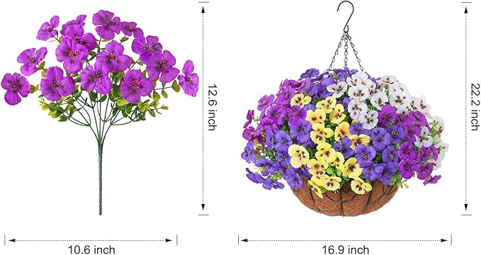 Ivydale 20 Bundles Fake Pansy Hanging Basket for Outdoor Decoration, Artificial Silk Pansies Hanging Plant, UV Resistant & Lifelike for Patio Garden (4-Mixed Color)