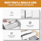 6 Pack Drawer Dividers 6 Inch High, 11”-17" Adjustable Bamboo Organizers Large Expandable Drawer Separators for Cloths, Dresser, Bedroom, Bathroom, Baby Drawer, Office & Kitchen Utensils (White)