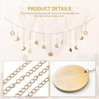 Moon Phase Wall Decor with LED String Light, 13 Gold Wood Boho Wall Hanging Decor Mood Garland 56'' - Celestial Phases Moon Decoration in Bohemian Style for Bedroom Living Room, Birthday Gifts