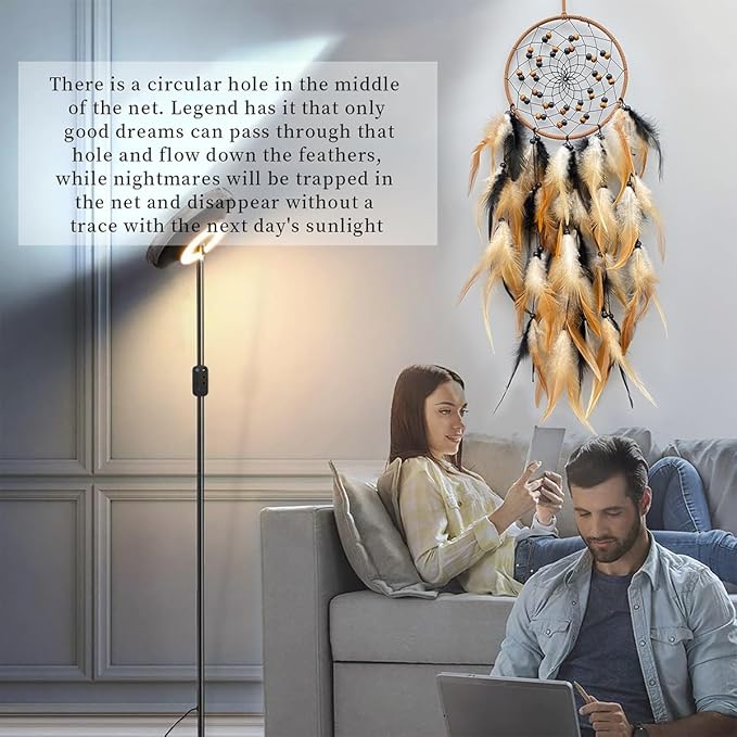 Large Feather Dream Catcher Handmade Native American Dream Catchers Bohe Wall Hanging Decoration Ornament for Kids Bedroom Car Decor Home Decoration Birthday Party Brown