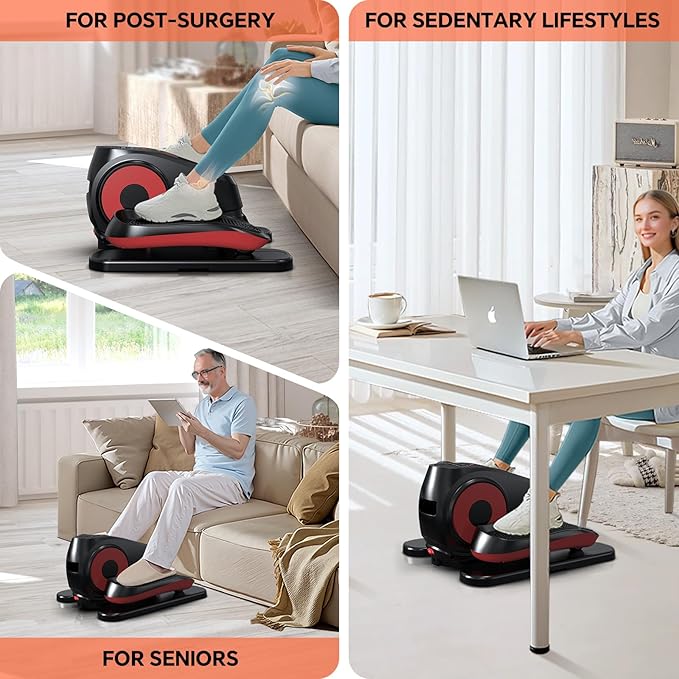 Under Desk Elliptical Machine, Electric Exerciser Pro with 16 Adjustable Speed, Quiet and Fully Assembled with Remote Control & Non-Slip Foot Straps Grey