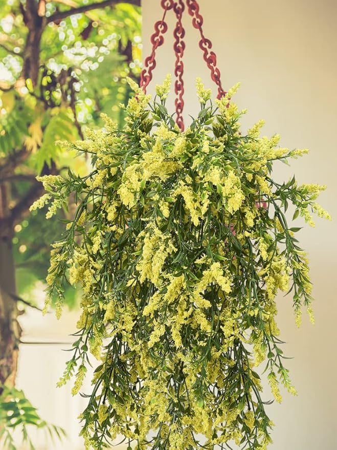2 Pcs Artificial Lavender Teardrop Rattan, Spring Summer Front Door Hanging Floral Swags for Wall Basket Filler, Garden Home Easter Decoration-28.7in(Yellow)