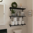 WOPITUES Wood Floating Shelves Set of 6, 24 inch Long Floating Shelves for Wall Decor, Farmhouse Shelf for Bedroom, Bathroom Storage Shelves, Book Shelves for Living Room - Black