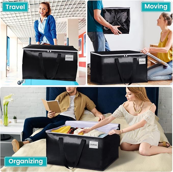 Extra Large Moving Boxes-Moving Bags with Zipper, Carrying Handles and Tag Pocket-Moving Supplies for Space Saving-Totes for Storage - for moving, Storage, Camping and Travel 125L-2 Pack