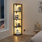 VILICK Corner Shelf with Light 5 Tier Tall Standing Shelf Dimmable Corner Floor Lamp with Shelves LED Corner Bookshelf Display Cabinet Shelf for Living Room, Bedroom, Home Decor
