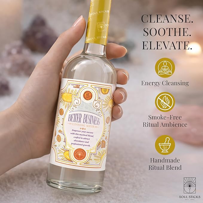 SOUL STICKS Cleansing Water 7.5 oz. Bottle for Rituals, Clearing Negative Energy and Purifying Home Spiritual Florida Water, Area Deodorizer (Better Business)