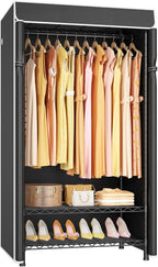 H5C Clothes Rack with Cover, Portable Closet for Hanging Clothes, Covered Clothing Racks Heavy Duty, Freestanding Garment Racks with Shelves Max Load 360LBS Black Closet Rack with Black Cover