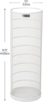 Mind Reader Umbrella Stand, Walking Cane Rack, Wraping Paper Holder, Entryway, Metal Mesh, 5.5" L x 5.5" W x 15.75" H, White