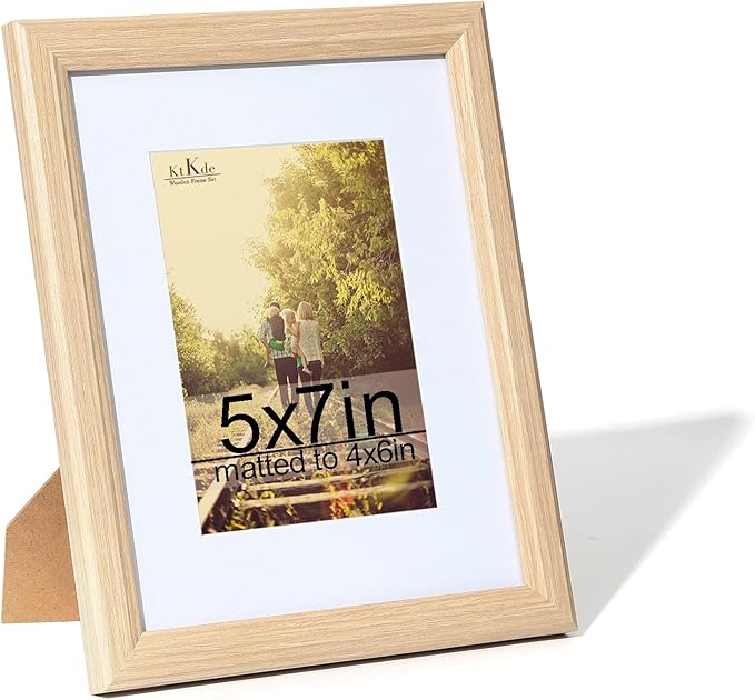 KTKDE 5x7 Picture Frame, Photo Frame with Real Glass for Picture 4x6 photo with Mat or 5x7 photo without Mat, Composite Wood Picture Frames for Table Top and Wall best gift
