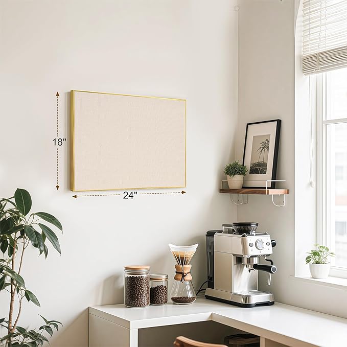 Linen Bulletin Board 24" x 18", Fabric Pin Board with Gold Aluminum Frame, Decorative Vision Board for Home Office, Bedroom & Dorm Wall Decor, Includes 10 Push Pins, Beige