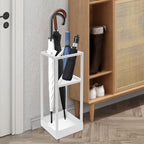 20 Inch Square Umbrella Stand, Metal Umbrella Rack Storage with shelf and Drip Tray, Entrance Umbrella Organizer for Storing Umbrellas, Hiking Poles, Canes (White)