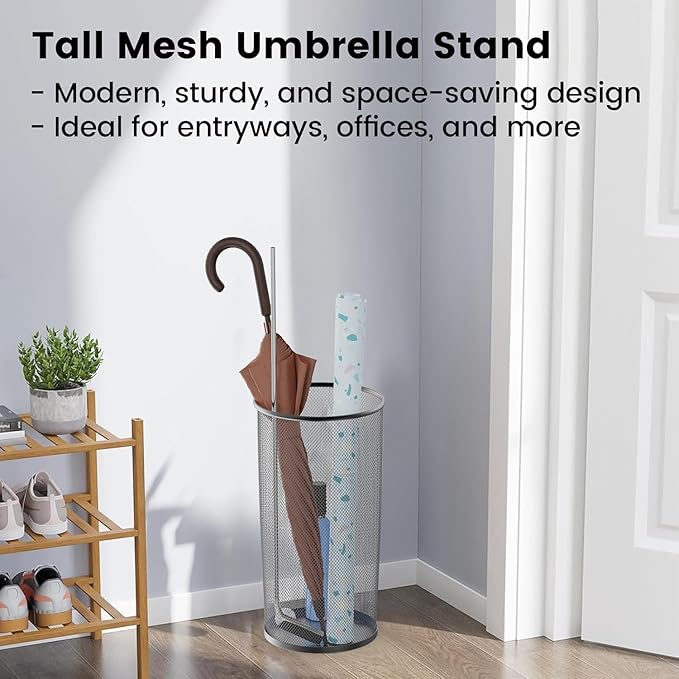 19.5" H Mesh Umbrella Stand - Ventilated Mesh Umbrella Holder for Entryway - Extra Capacity Storage for Umbrellas Canes & More - Freestanding Indoor Organizer 10.4" L x 10.4" W x 19.5" H - 4P Black