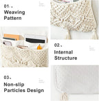 Mkono Macrame Couch Organizer Remote Control Caddy Sofa Armrest Armchair Bedside Storage Holder Bag for TV Remote, Magazine, Books, Cell Phone, iPad, Boho Living Room Home Dorm Decor, Beige, Large