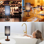 LALISU Small Table Lamp Nightstand Lamp Linen Lampshade Bedroom Wood Base Small Bedside Lamp for Night Stands, Desk Lamps for Reading Living Room, Office (LED Bulb Included) (Blue)