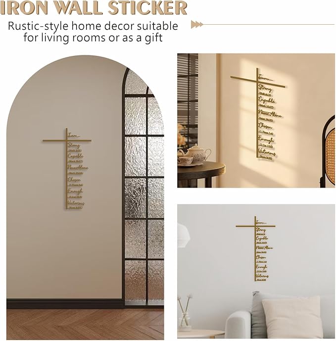 Qtaikong Large Metal Cross Wall Art with Scripture - Christian Religious Wall Decor, Jesus Home Church Wall Hanging, Scripture-Inspired Christian Gift for Christians, 24inch (Golden)