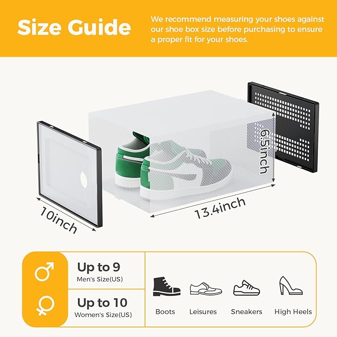 NEWBULIG 45 Clear Shoe Storage Boxes, Shoe Organizer for Closet with Lid, Plastic Stackable Breathable Shoe Cabinet with Lid for Sneakers, Heels & Boots, Black
