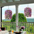 INQCMY Artificial Hanging Flowers Decoration, 4pcs Fake Floral Basket Plants for Outdoor Porch, Faux Shrubs Home Spring Decor UV Resistant Potted Violets for Outside Garden No Fade