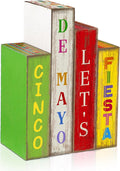 Lineshading 4 Pcs Cinco De Mayo Decor Wooden Books Stack Mexican Table Decorations Rustic Fiesta Tiered Tray Decor Sombrero Cactus Red Chili Centerpiece for Fiesta Mexican Birthday Party Decoration