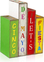 Lineshading 4 Pcs Cinco De Mayo Decor Wooden Books Stack Mexican Table Decorations Rustic Fiesta Tiered Tray Decor Sombrero Cactus Red Chili Centerpiece for Fiesta Mexican Birthday Party Decoration