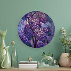 Stained Glass Theme Decorative Ceramic Plate Round Porcelain Plate,10 inch,Lilac Pattern,for Decorative Ornaments Giving Plates, 1 Plate with 1 Display Stand,Purple