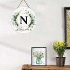 Monogram Letter N Wreaths for Front Door Wreath Wooden Welcome Sign for Front Door Decor Floral Family Last Name Initial House Warming Spring Summer Porch Rustic Wall Home Kitchen Boho Decorations