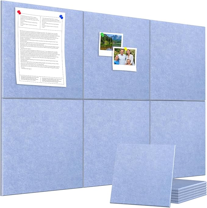 Large Cork Board Alternative 36" X 24" Bulletin Board - 6 Pack Removable Felt Wall Tiles with 20 pushpins, Large Cork Boards for Walls Cork Board for Office Pin Board Tack Board - Soft Periwinkle