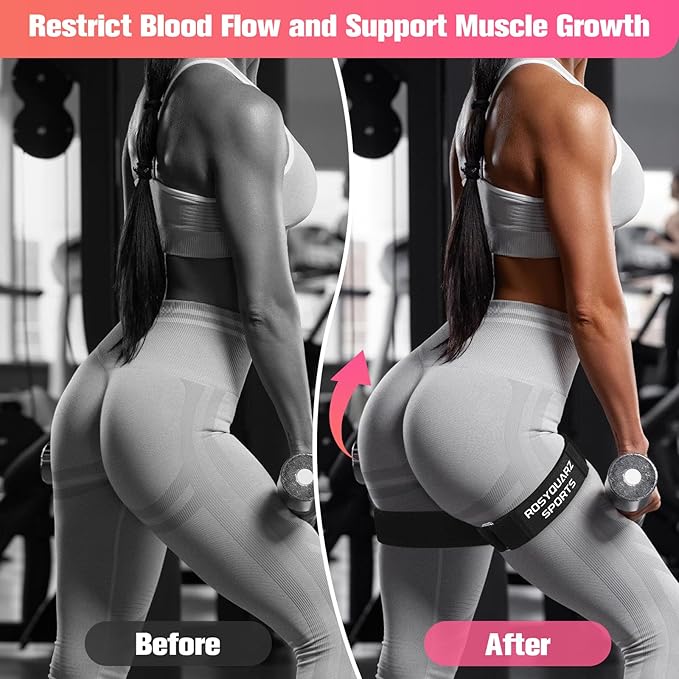 Booty Bands for Working Out, Blood Flow Restriction Bands for Women/Men, Adjustable Velcro Occlusion Resistance Bands BFR Training Bands for Glutes & Hip Building 2 Pack