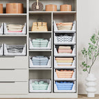 4 Pack Stackable Closet Storage Basket - Stackable Storage Bins, Multifunctional & Foldable Closet Organizer Divided, Wardrobe Cupboard Space-Saving Clothes Storage Hat Organizer, White