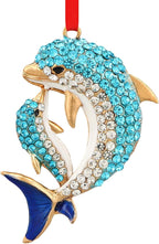 SICOHOME Dolphin Ornaments for Christmas Tree - Coastal Sea Ocean Hawaii Beach Themed Christmas Hanging Ornament with Rhinestones for Christmas Tree Gifts for Ocean Lover, Nautical Enthusiast - Blue