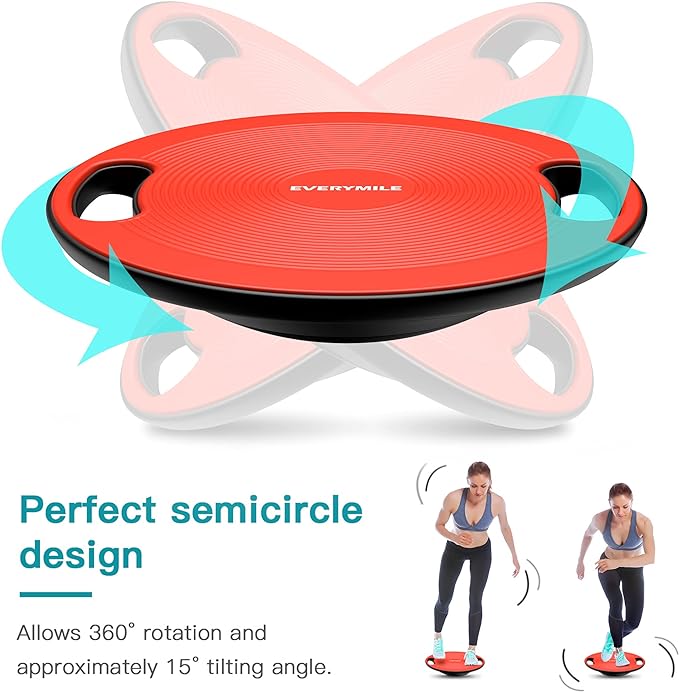 EVERYMILE Wobble Balance Board, Exercise Balance Stability Trainer Portable Balance Board with Handle for Workout Core Trainer Physical Therapy & Gym No-Skid Surface