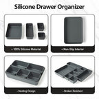 ISSEVE 8Pcs Nesting Silicone Drawer Organizer Trays, 4 Size Versatile Vanity Bathroom & Desk Drawer Organizer Set Storage Bins for Office,Kitchen,Nightstand,Black