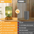 LightRound Cordless Table Lamp for Bedroom, 7500mAh Rechargeable Battery Operated Lamp, Modern Touch Dimmable Wireless Lamp Gold Base Green Glass Shade for Living Room, Desk, Led Bulb Included