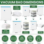 Vacuum Storage Bags,20Pack Vacuum Seal Bags for Clothing,Travel,Clothes,Comforters,Blankets,Pillows-4 Jumbo+4 Large+4 Medium+4 Small+4 Roll Up Space Saving Bag Hand Pump Inclued