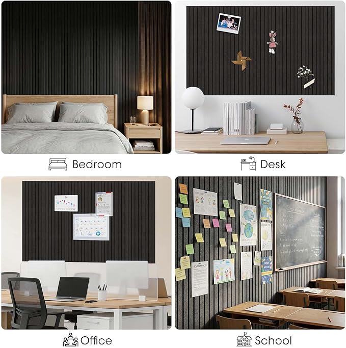Large Cork Board for Walls 59" x 36",15 Pack 12"X12"Felt Bulletin Board Tiles with 120 Adhesive Tabs,Cork Board Alternative for Office Decor, Push Pin Board Wall Organizer- Black