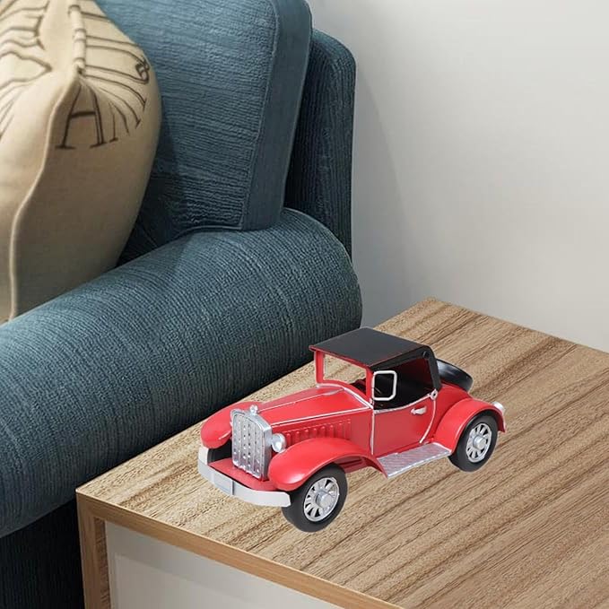 Fenteer Classic Cars Model Collectible Vehicles Desktop Ornament Creative Vintage Decor Car Figurine for Table Centerpiece Home, Red Argent