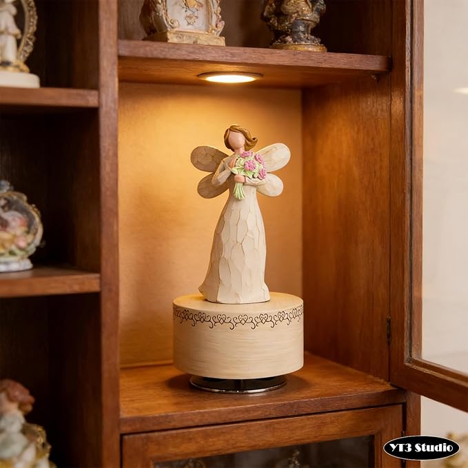 Angel with Flowers Resin Music Box, Hand-Wind Rotating Angel Figurines Musical Gift for Women, Mothers, Daughters - Perfect for Christmas, Birthday, Mother's Day & Anniversaries