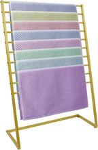 10 Tier Metal Scarf Organizer Holder, Freestanding Scarf Rack, Scarf Holder Organizer for Commercial Clothing Retail Store Towel Rack Ties Belt Pants Hanging (Gold, 39.37 * 15.75 * 57.09in)