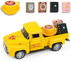 Vintage Mini Metal Pickup Truck with The Coffee Decor and The 4 Books,for Home Farmhouse Kitchen Decor & Coffee Decorations (Coffee-Yellow)