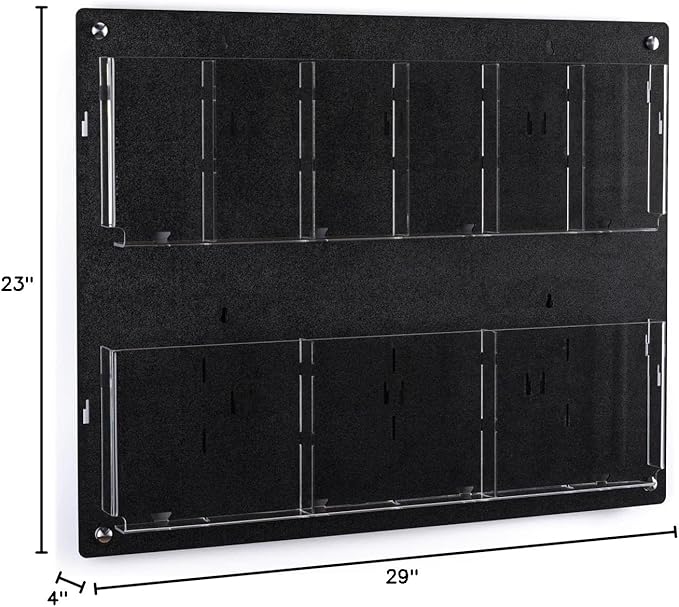 Displays2go Tiered Brochure Rack for Wall, 6-12 Adjustable Pockets, Frameless Acrylic - Black (2RP6BLK)