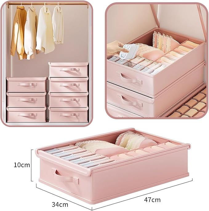 2 Pack Drawer Organizer Dividers with Lid, 17 Cell Underwear Organizer for Closet Organizers and Storage Boxes, Foldable Wardrobe Clothes Storage Bins for Underwear, Socks, Bras, Ties, Lingerie
