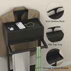 Mens Valet Stand with Drawer, Tray, Shoe Shelf and Suit Rack, Wooden Clothing Rack for Men Women, Clothes Valet Stand for Bedroom Entryway