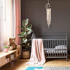 ANROYE Boho Macrame Woven Wall Hanging, Crochet Crescent Moon Star Dream Catcher with Long Tassel- White Cotton Handmade Bohemian Nursery Decor Decoration Art Craft for Kids Bedroom Dorm Room